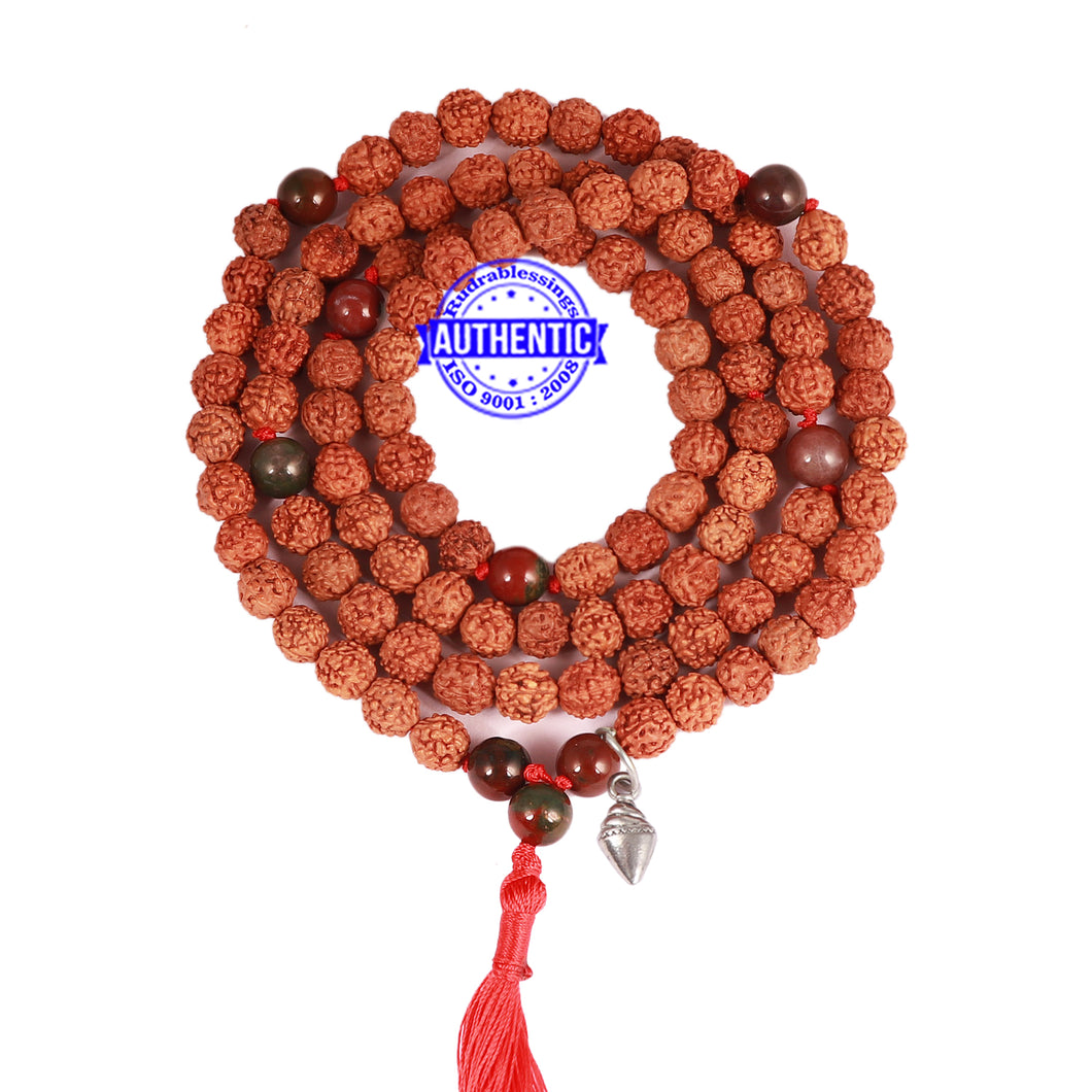 Bloodstone + Rudraksha Mala with Shankh accessory - 1