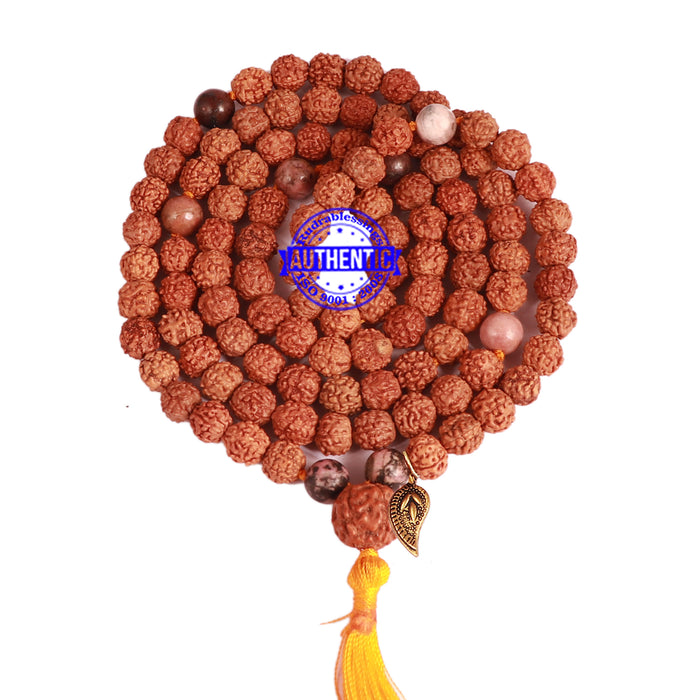 Rhodonite + Rudraksha Mala with Belpatra accessory - 1