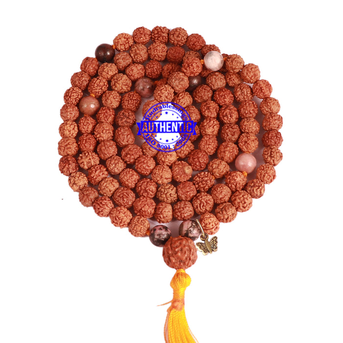 Rhodonite + Rudraksha Mala with Butterfly accessory - 1