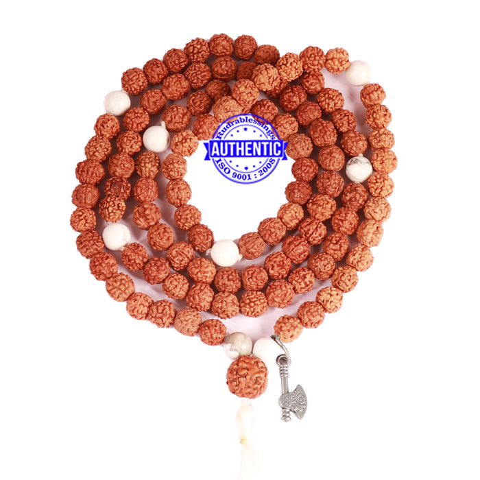 Howlite + Rudraksha Mala with Axe accessory - 1