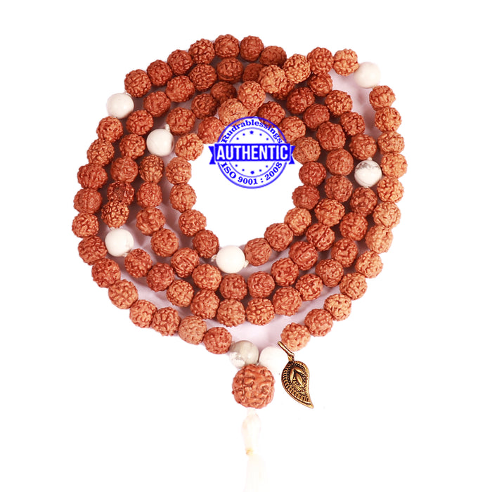 Howlite + Rudraksha Mala with Belpatra accessory - 1