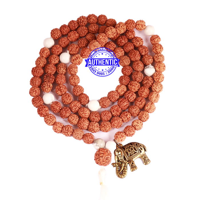 Howlite + Rudraksha Mala with Elephant accessory - 1