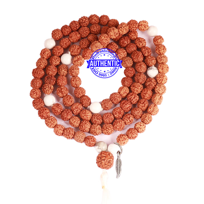 Howlite + Rudraksha Mala with Feather accessory - 1
