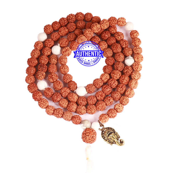 Howlite + Rudraksha Mala with Ganesha accessory - 1