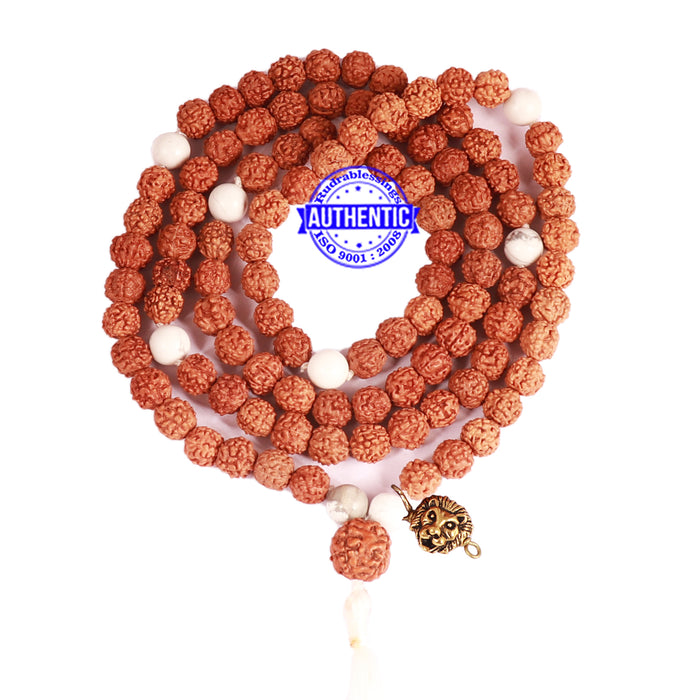 Howlite + Rudraksha Mala with Lion accessory - 1