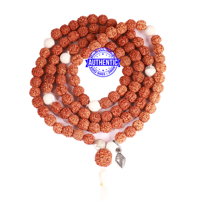 Howlite + Rudraksha Mala with Shankh accessory - 1