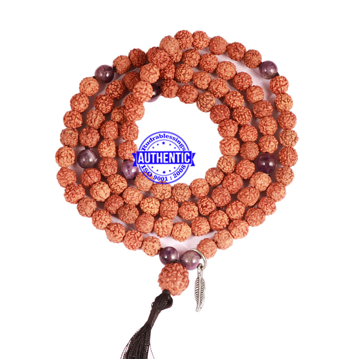 Amethyst + Rudraksha Mala with Feather accessory - 1