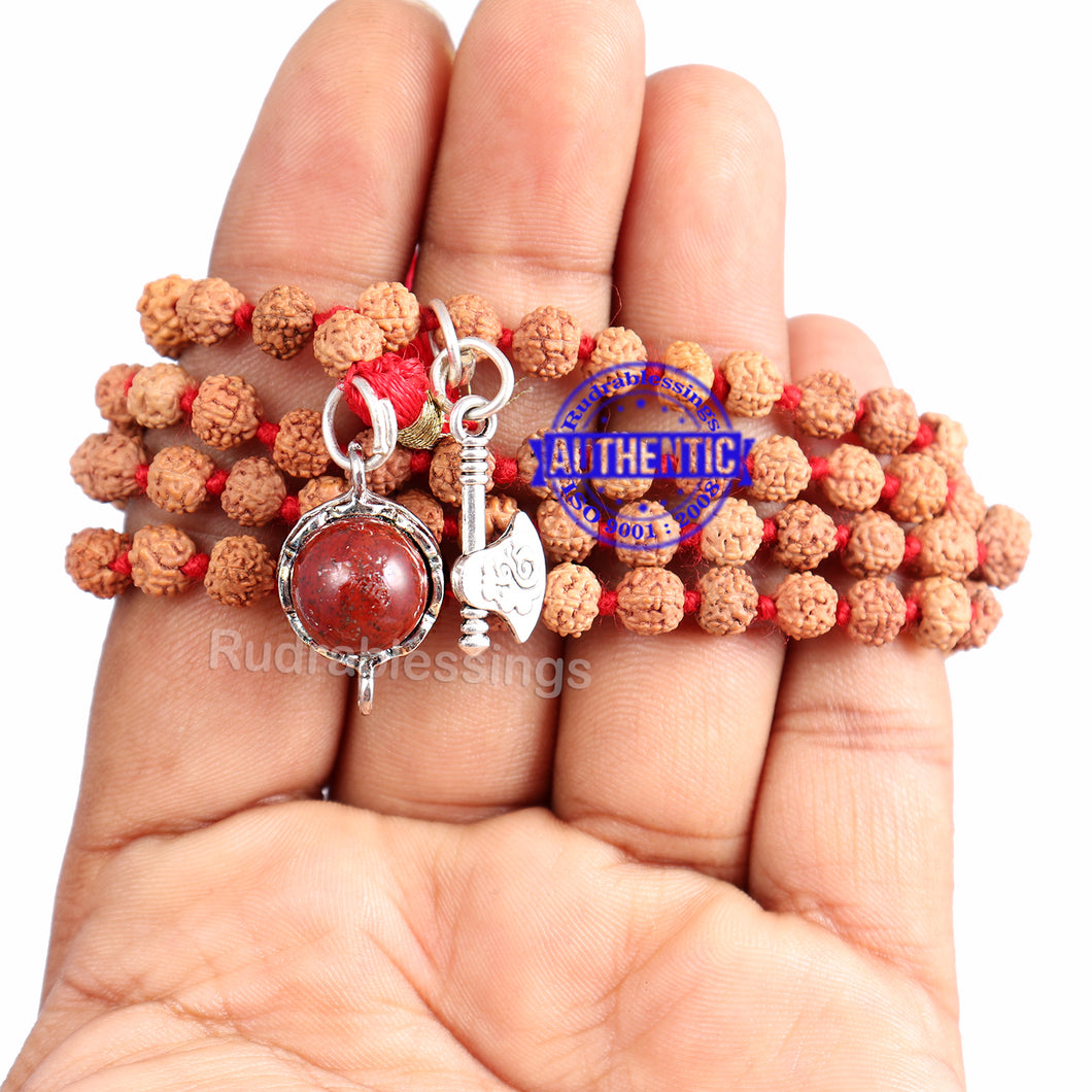 5 Mukhi Exclusive designs Rudraksha Mala with semi precious stones and accessory - 15