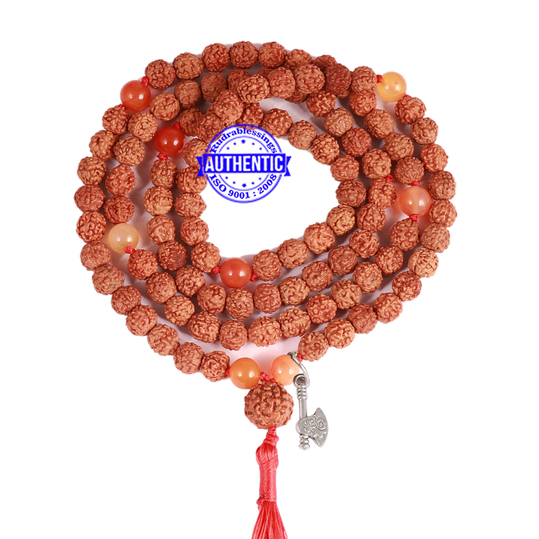 Carnelian + Rudraksha Mala with Axe accessory - 1