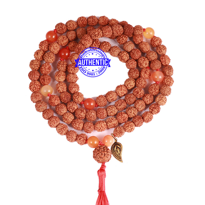 Carnelian + Rudraksha Mala with Belpatra accessory - 1