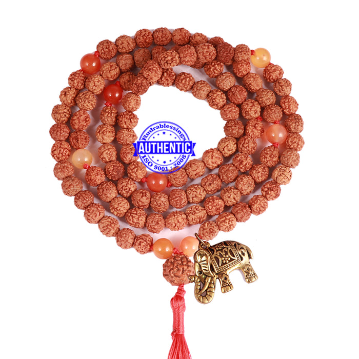 Carnelian + Rudraksha Mala with Elephant accessory - 1