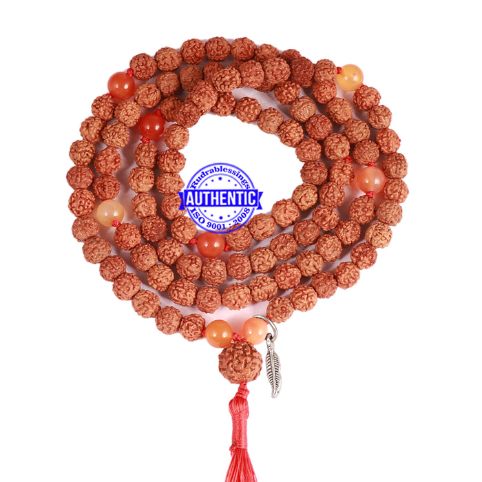 Carnelian + Rudraksha Mala with Feather accessory - 1