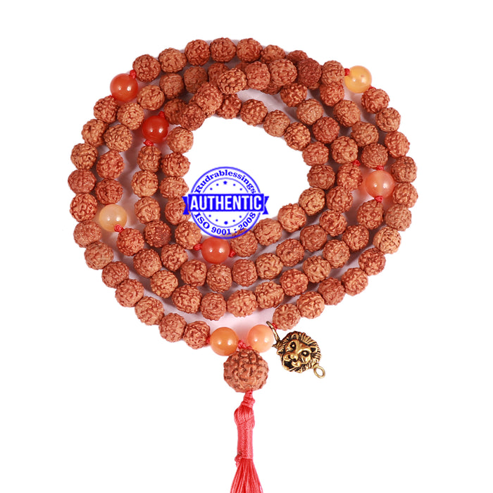 Carnelian + Rudraksha Mala with Lion accessory - 1