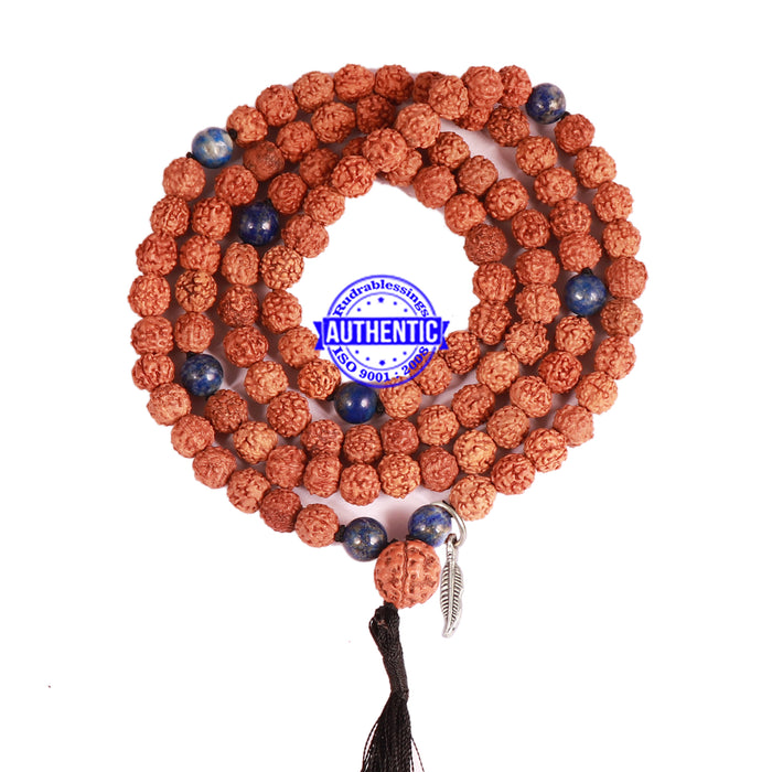 Lapis Lazuli Stone + Rudraksha Mala with Feather Accessory - 3