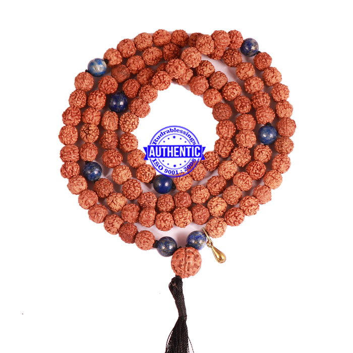 Lapis Lazuli Stone + Rudraksha Mala with Gada Accessory - 3