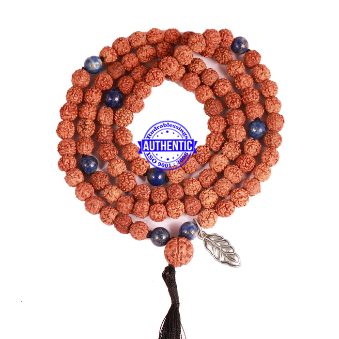 Lapis Lazuli Stone + Rudraksha Mala with Leaf Accessory - 3