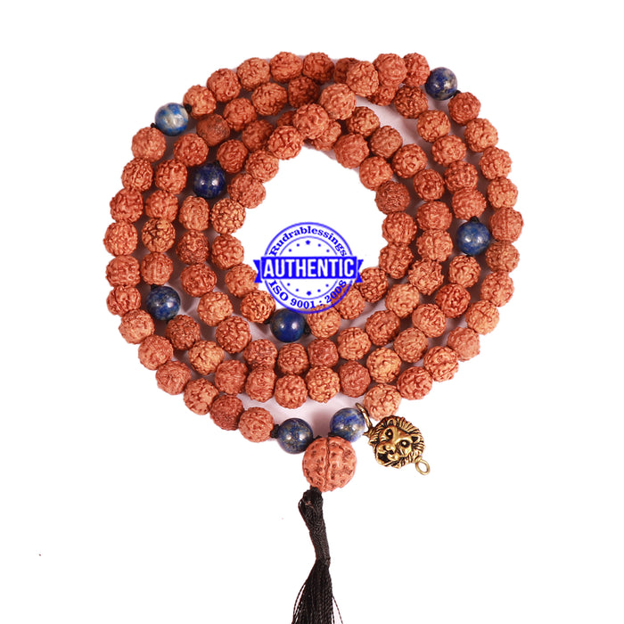 Lapis Lazuli Stone + Rudraksha Mala with Lion Accessory - 3