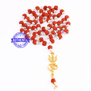 5 Mukhi Rudraksha Mala in silver plated caps with OM Pendant