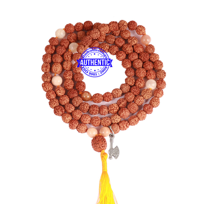 Moonstone Stone + Rudraksha Mala with Axe accessory - 2