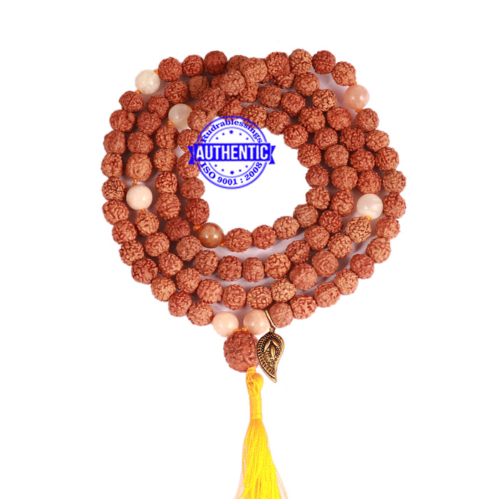 Moonstone Stone + Rudraksha Mala with Belpatra accessory - 2