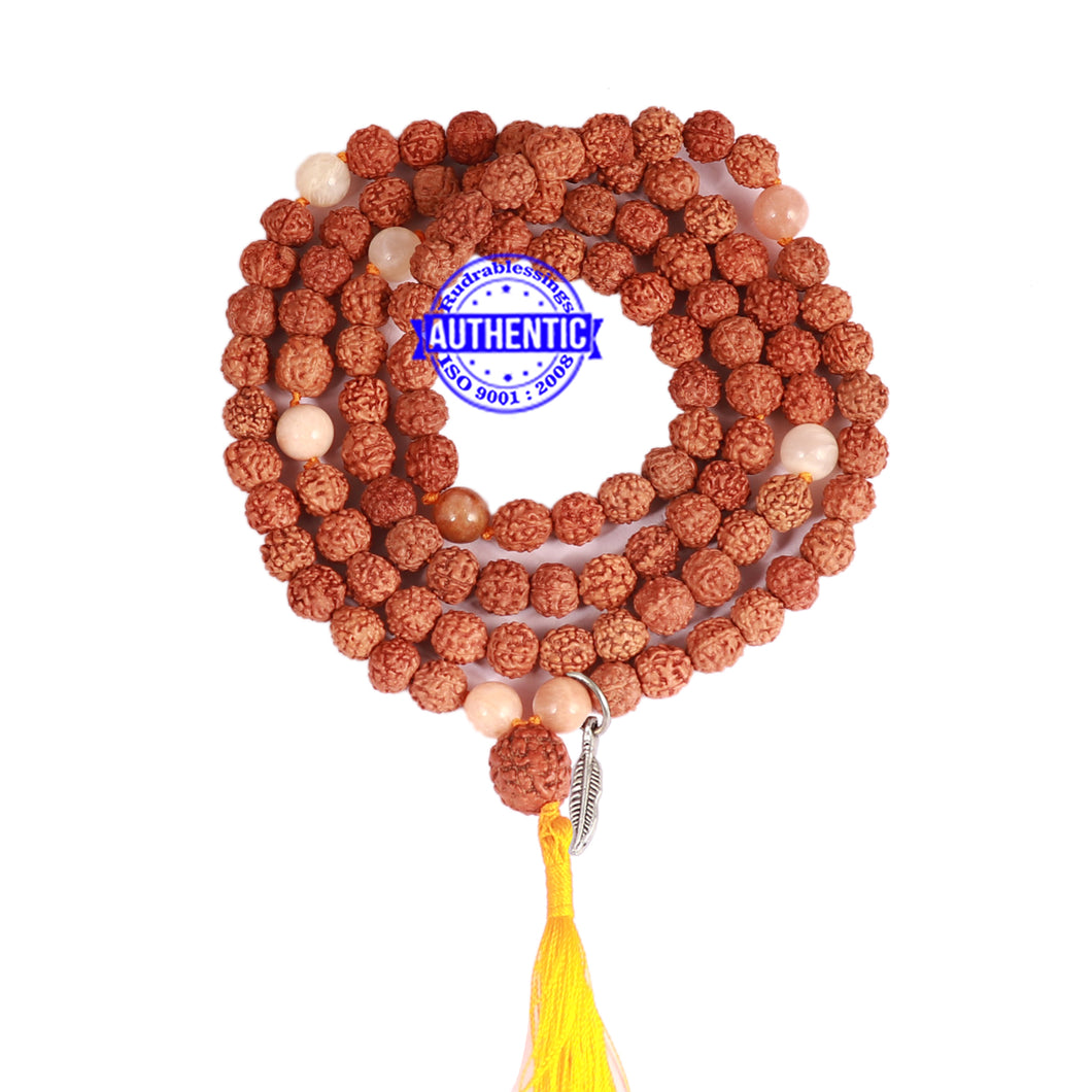 Moonstone Stone + Rudraksha Mala with Feather accessory - 2