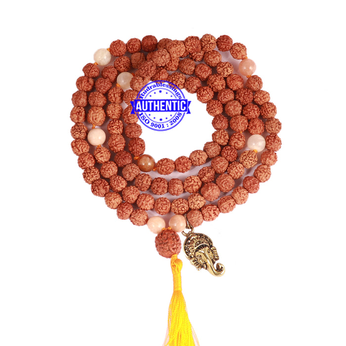 Moonstone Stone + Rudraksha Mala with Ganesha accessory - 2