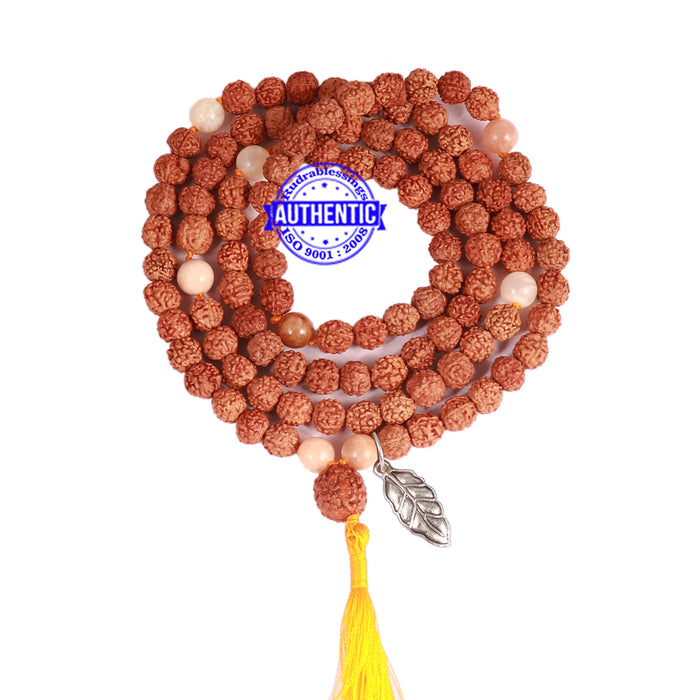 Moonstone Stone + Rudraksha Mala with Leaf accessory - 2