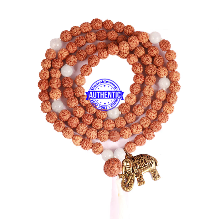 Aquamarine + Rudraksha Mala with Elephant accessory - 1