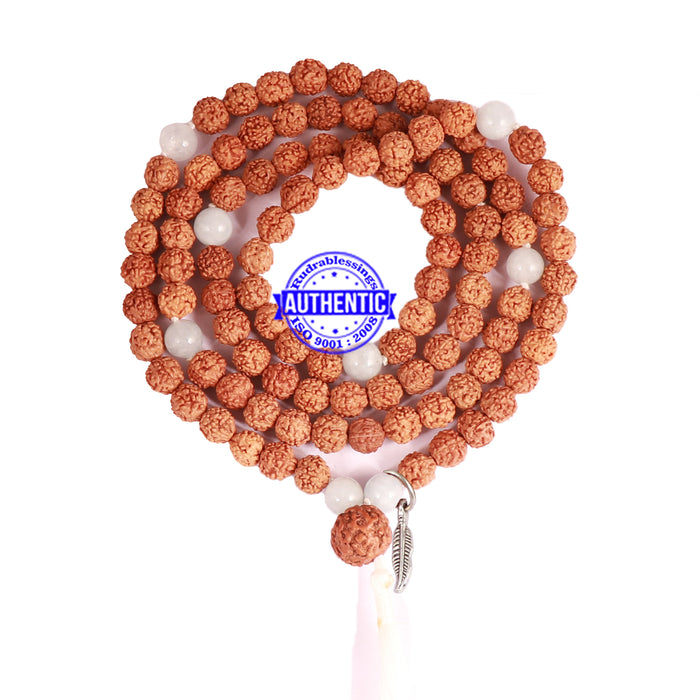 Aquamarine + Rudraksha Mala with Feather accessory - 1