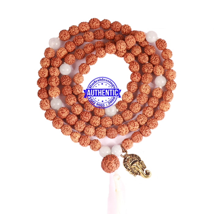 Aquamarine + Rudraksha Mala with Ganesha accessory - 1