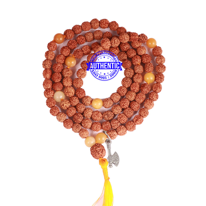 Yellow Aventurine + Rudraksha Mala with Axe accessory - 1