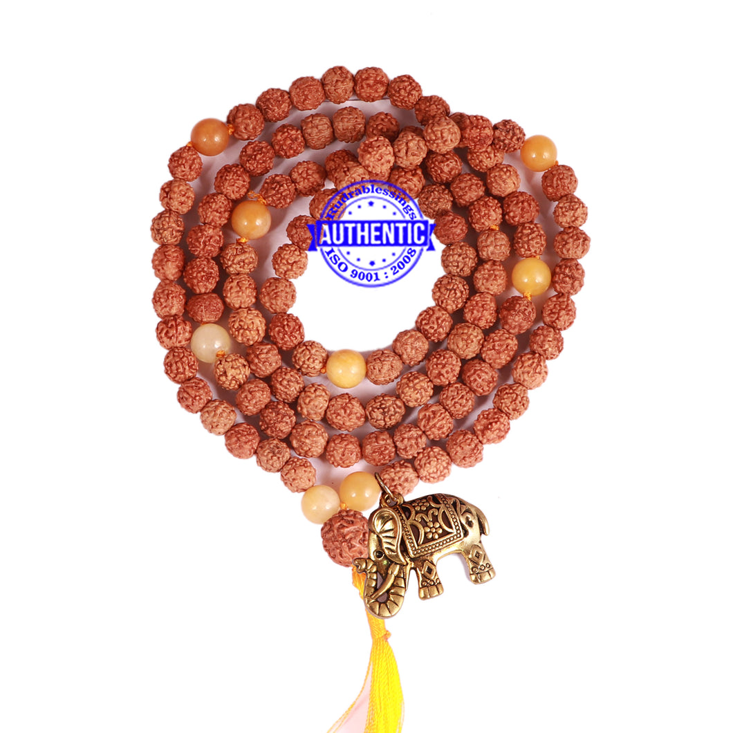 Yellow Aventurine + Rudraksha Mala with Elephant accessory - 1