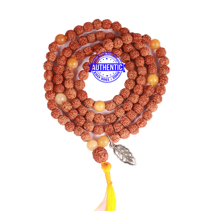 Yellow Aventurine + Rudraksha Mala with Leaf accessory - 1