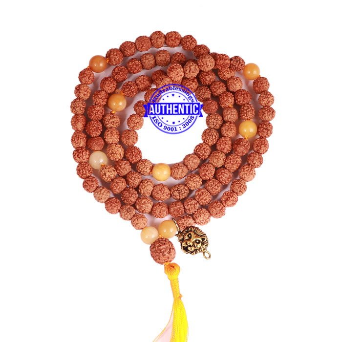 Yellow Aventurine + Rudraksha Mala with Lion accessory - 1