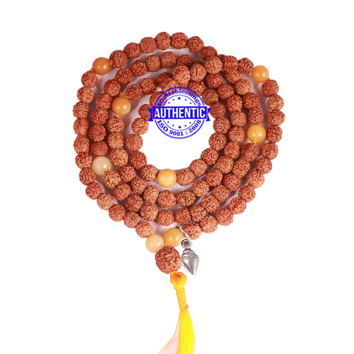 Yellow Aventurine + Rudraksha Mala with Shankh accessory - 1