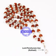 Load image into Gallery viewer, 5 Mukhi Rudraksha Mala in silver plated caps with Axe Pendant
