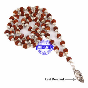 5 Mukhi Rudraksha Mala in silver plated caps with Leaf Pendant
