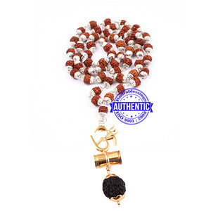 5 Mukhi Rudraksha Mala in silver plated caps with OM Pendant