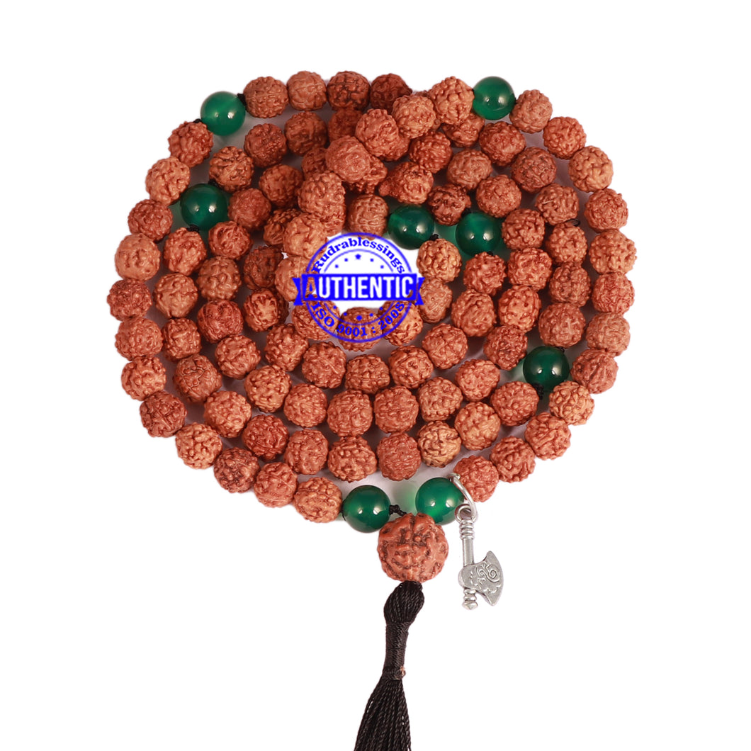 Green Onyx + Rudraksha Mala with Axe accessory - 1