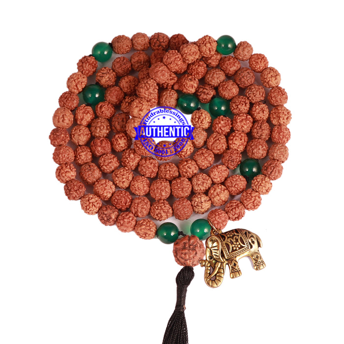 Green Onyx + Rudraksha Mala with Elephant accessory - 1