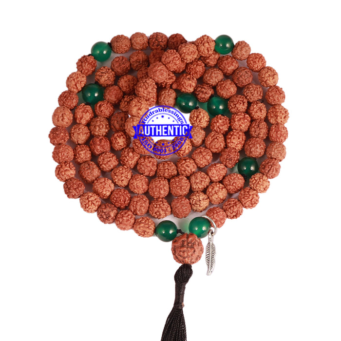 Green Onyx + Rudraksha Mala with Feather accessory - 1