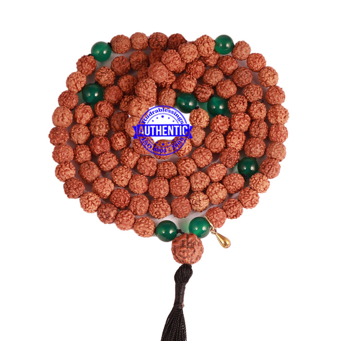 Green Onyx + Rudraksha Mala with Gada accessory - 1