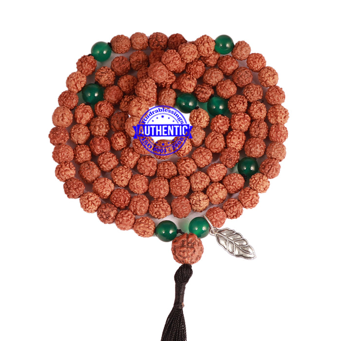 Green Onyx + Rudraksha Mala with Leaf accessory - 1