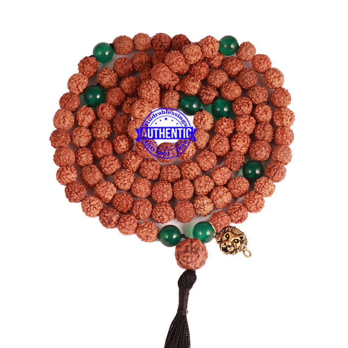 Green Onyx + Rudraksha Mala with Lion accessory - 1