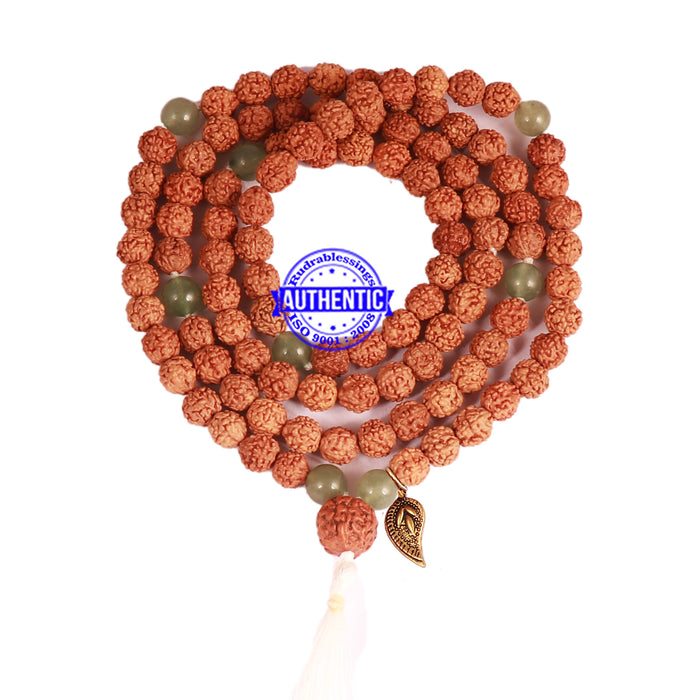 Green Aventurine + Rudraksha Mala with Belpatra accessory - 1