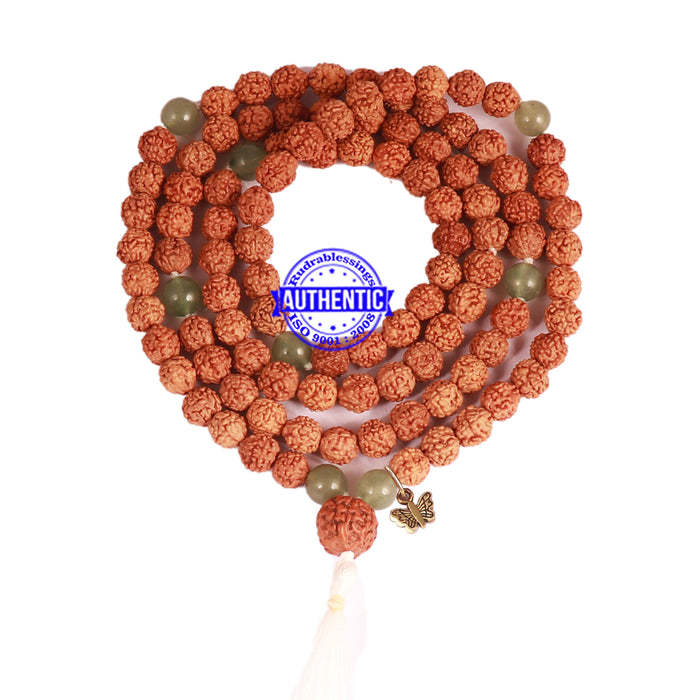 Green Aventurine + Rudraksha Mala with Butterfly accessory - 1