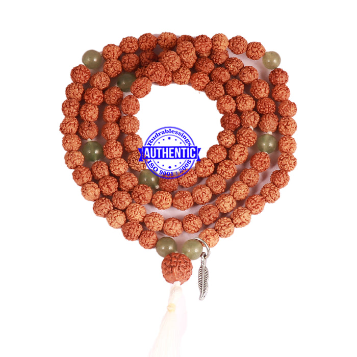 Green Aventurine + Rudraksha Mala with Feather accessory - 1
