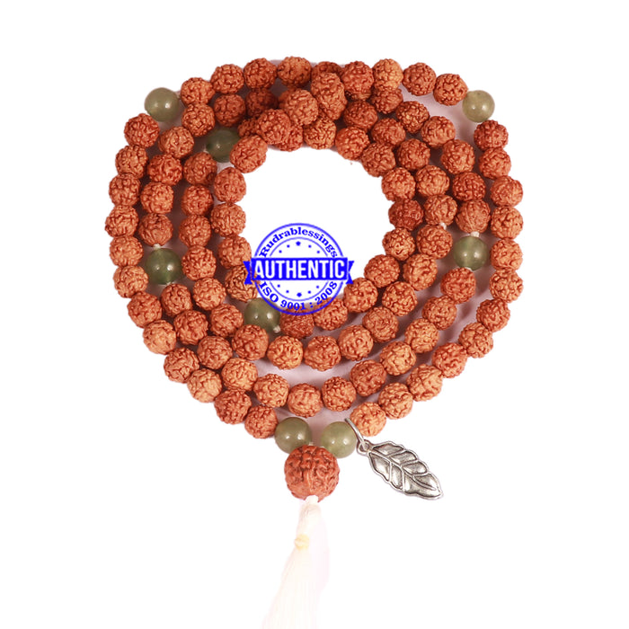 Green Aventurine + Rudraksha Mala with Leaf accessory - 1