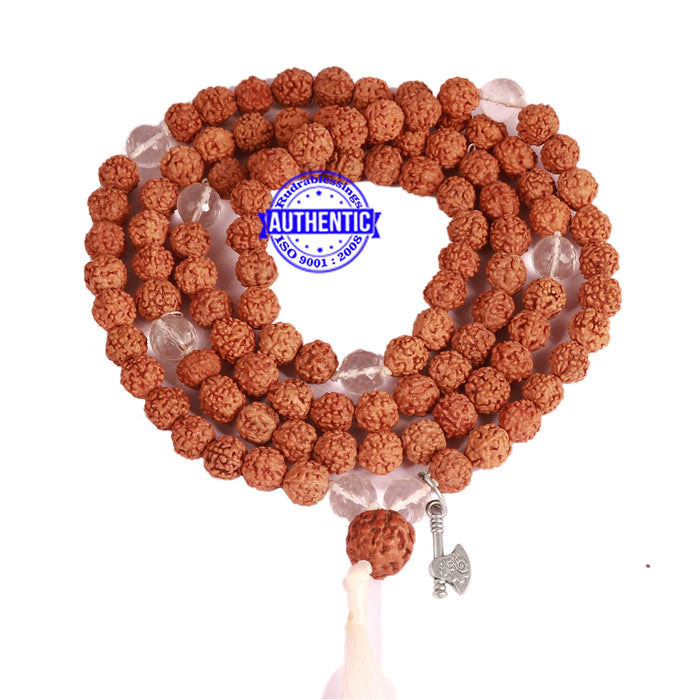 Sphatik (Rock Crystal) + Rudraksha Mala with Axe accessory - 3