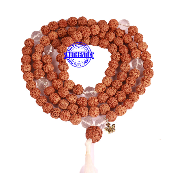 Sphatik (Rock Crystal) + Rudraksha Mala with Butterfly accessory - 3